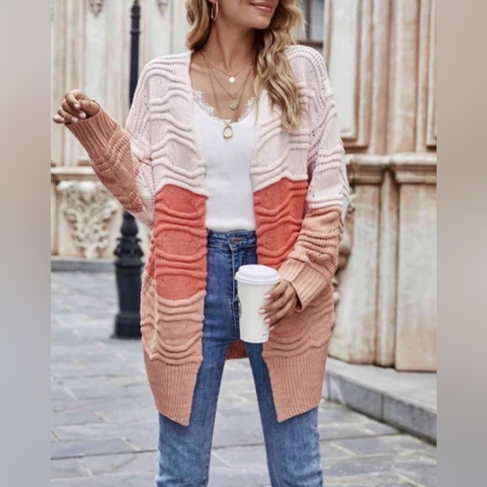 Women’s Oversized Cardigan Long Sleeve Cable Knit Open Front Size Small